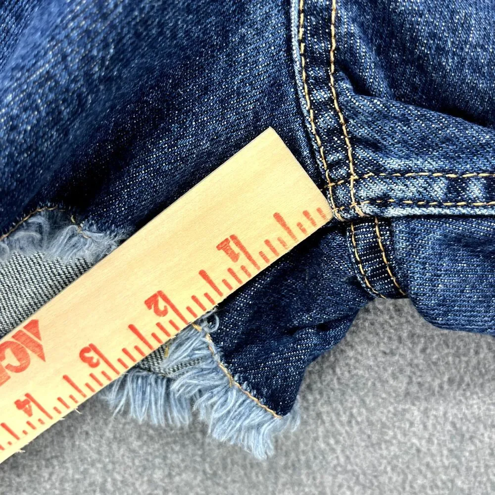MUSIER Paris Jeans Shorts Womens 2 Blue High Rise Button fly Raw Hem Janet Denim